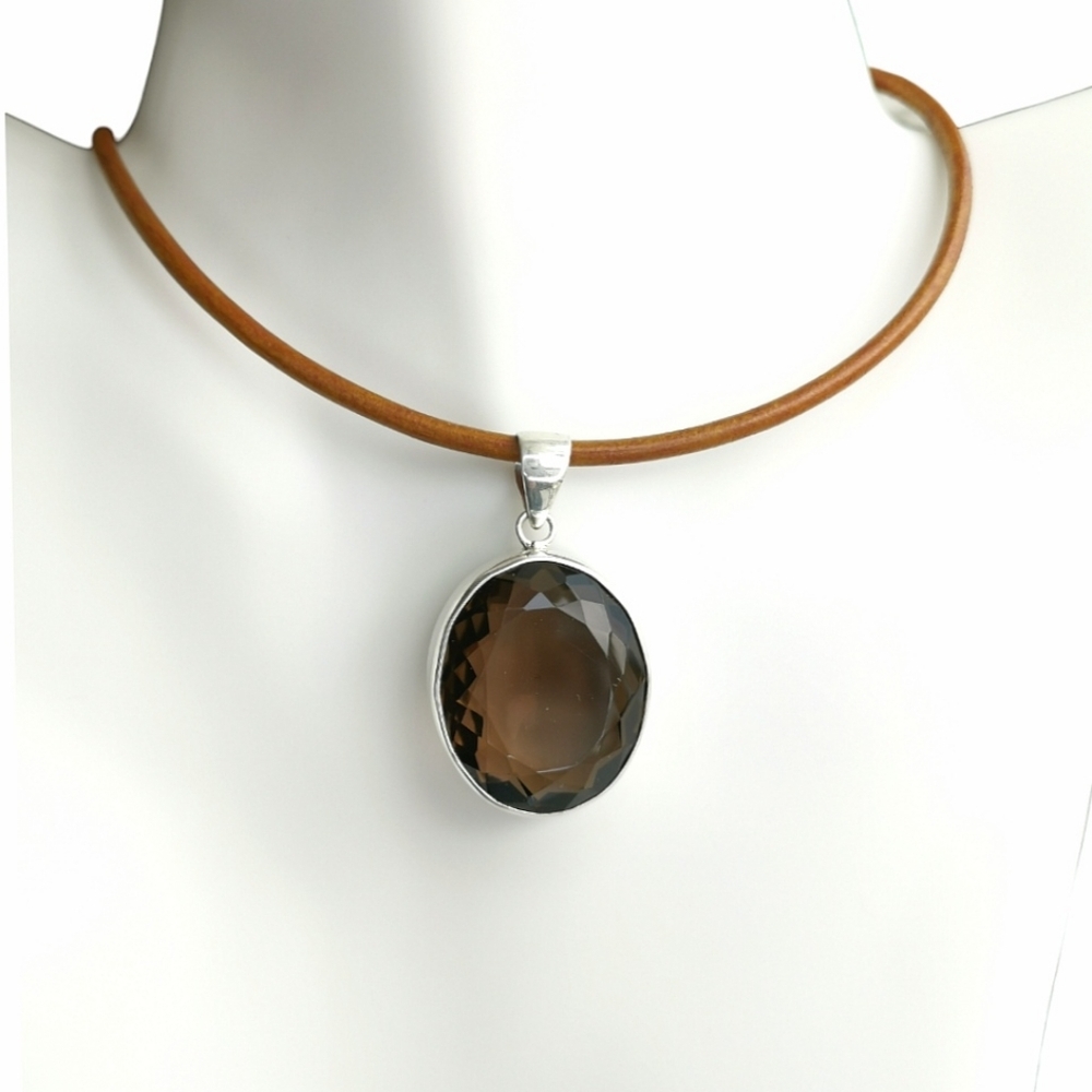 Vintage Fancy cut Smokey Topaz Smoky Quartz pendant necklace